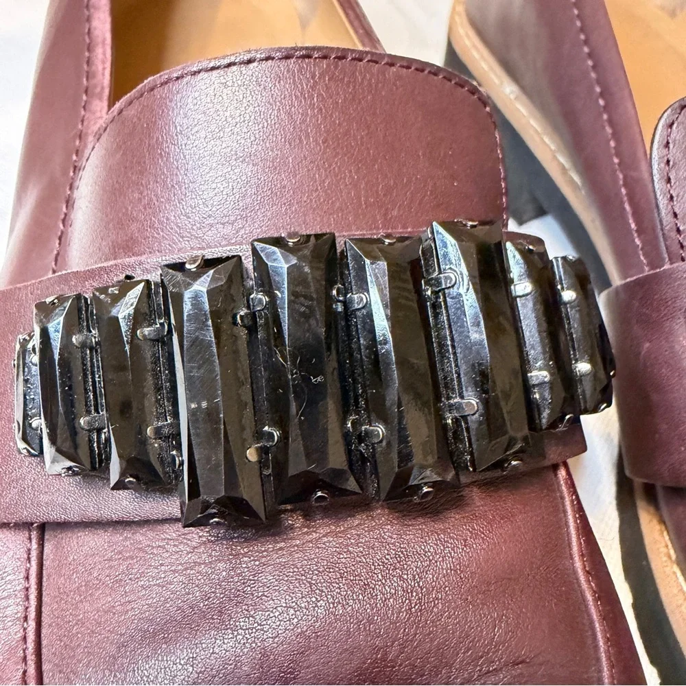 Franco Sarto Burgundy Loafers with Black Beaded Accent